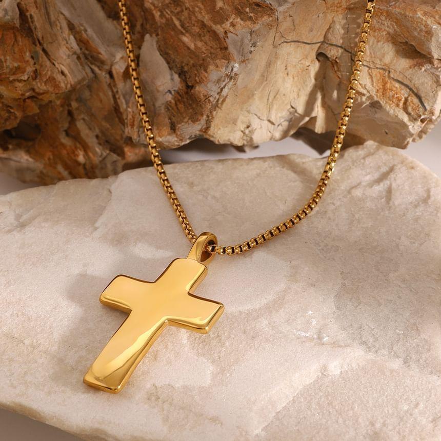 CZ Cross Pendant Stainless Steel Necklace Product Image