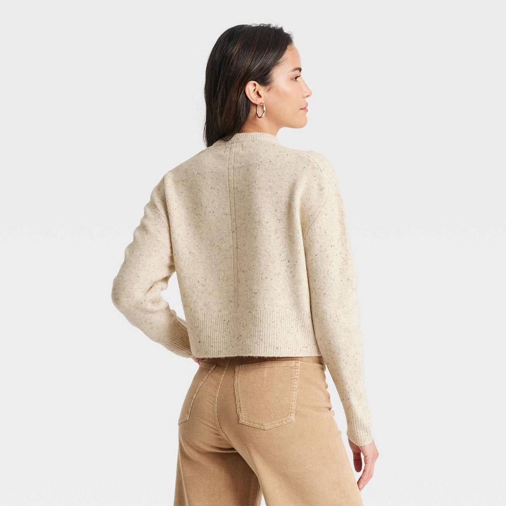 Women's Cozy Knit Crewneck Pullover Sweater - Universal Thread™ Cream S Product Image