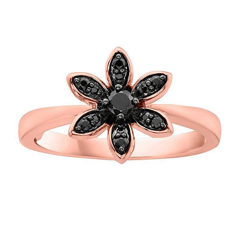 Irena Park Rose Gold Tone Sterling Silver 1/5 Carat T.W. Black Diamond Flower Ring, Women's, Size: 7, Pink - Size: 7 Product Image