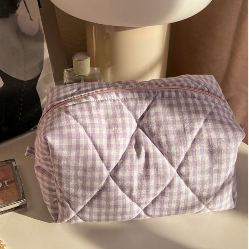 Plaid Fabric Makeup Bag Product Image