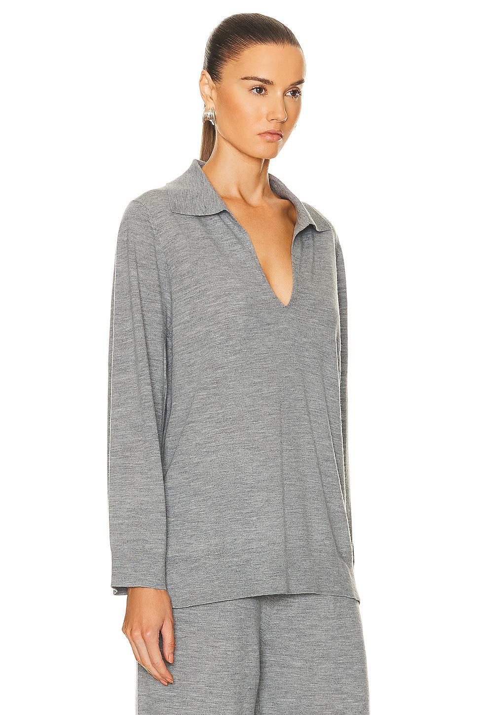 LESET James V Neck Polo Top in Grey - Grey. Size L (also in ). Product Image