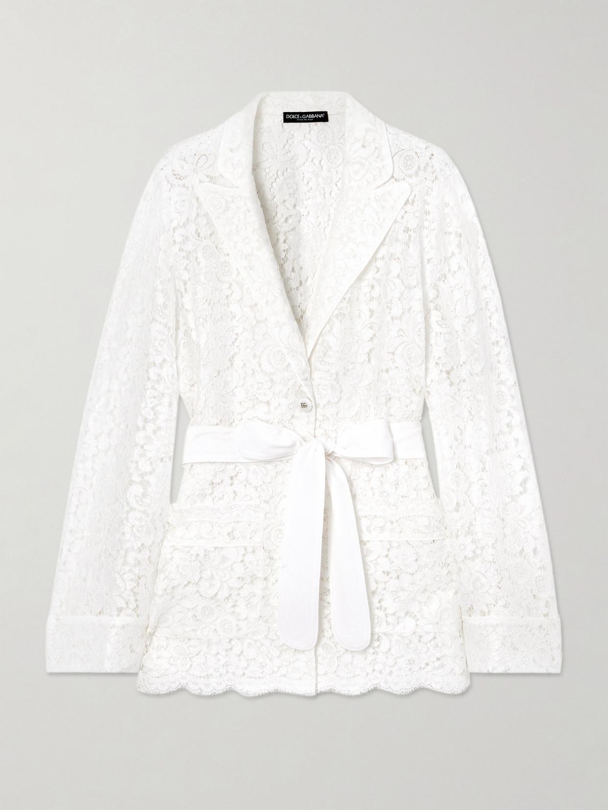 Belted Corded Lace Jacket In White Product Image