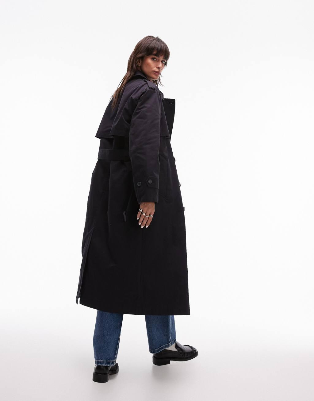 Topshop 2in1 borg trench coat in anthracite Product Image