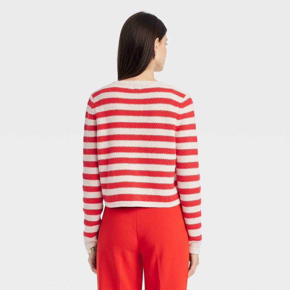 Women's Lady Cardigan - A New Day™ Red Striped M Product Image