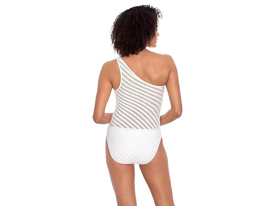 LAUREN Ralph Lauren Ottoman Mesh One Shoulder One-Piece Women's Swimsuits One Piece Product Image