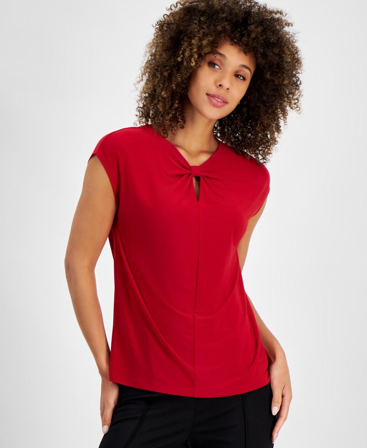 Kasper Womens Twist Keyhole-Neck Cap-Sleeve Top, Regular and Petite Sizes Product Image