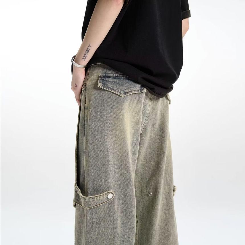 Mid Rise Washed Wide Leg Jeans Product Image