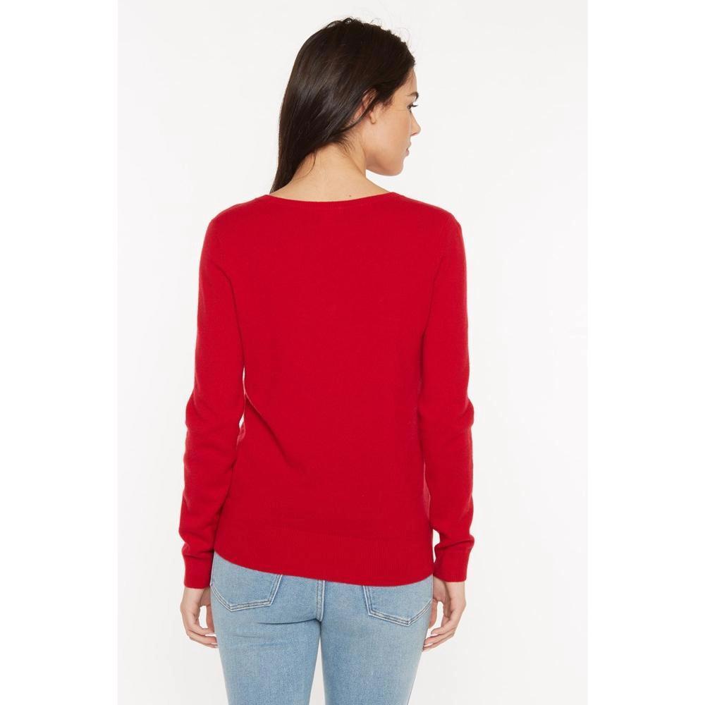 JENNIE LIU Women's 100% Pure Cashmere Long Sleeve Pullover V Neck Sweater (8160, Red, X-Large ) Product Image