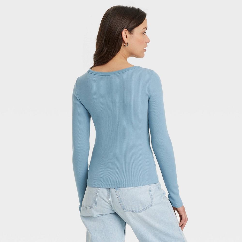 Womens Long Sleeve Rib Scoop Neck T-Shirt - Universal Thread Teal Blue XS Product Image