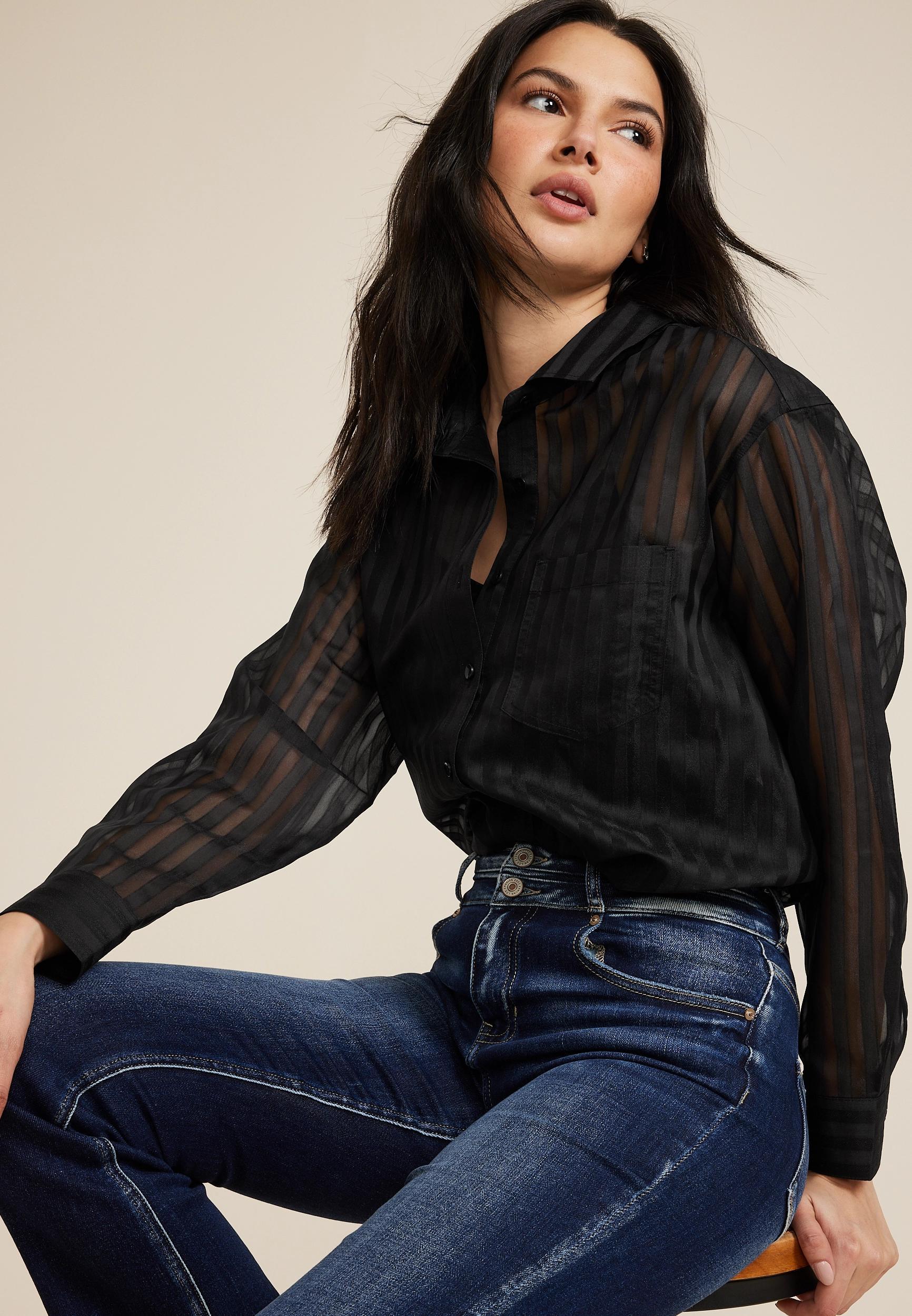 Relaxed Sheer Stripe Button Front Blouse Product Image