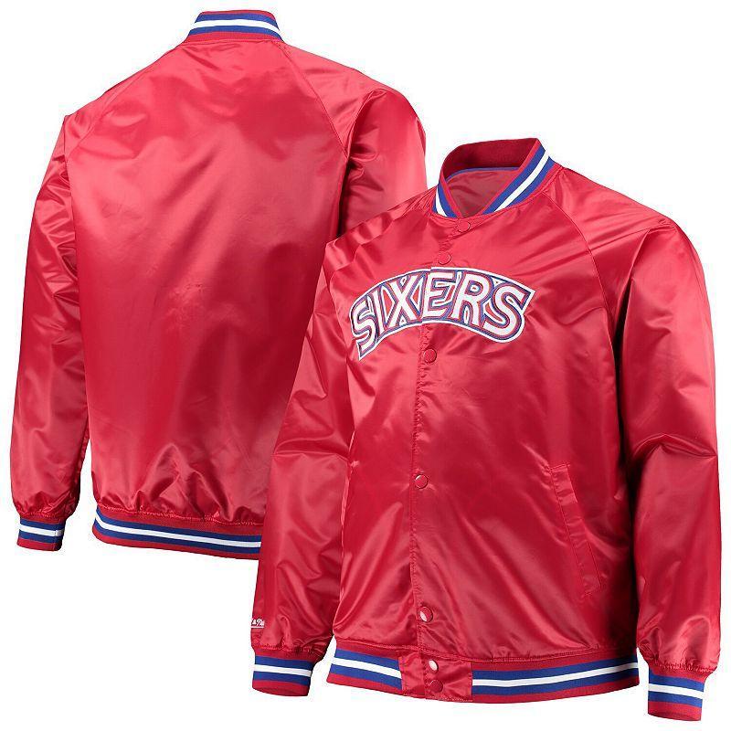 Mens Mitchell & Ness Red Philadelphia 76Ers Big and Tall Hardwood Classics Raglan Satin Full-Snap Jacket Product Image