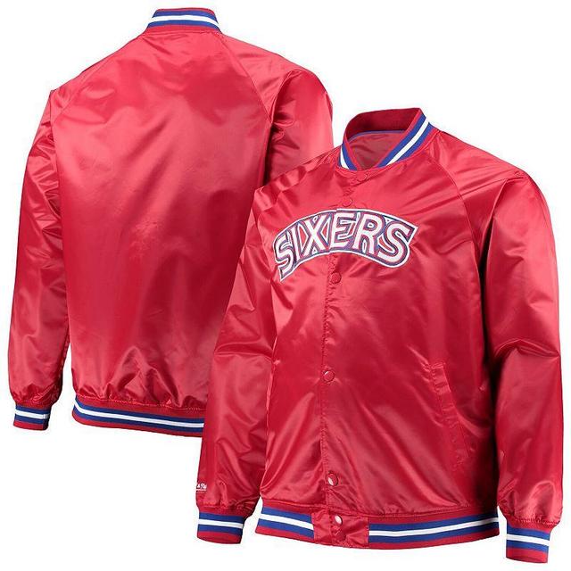 Mens Mitchell & Ness Red Philadelphia 76ers Big & Tall Hardwood Classics Raglan Satin Full-Snap Jacket Product Image