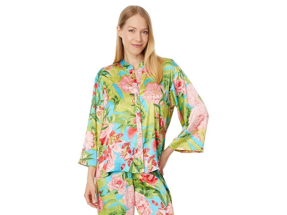 N by Natori Enchanted Peony - Satin PJ Set (Aqua ) Women's Pajama Sets Product Image