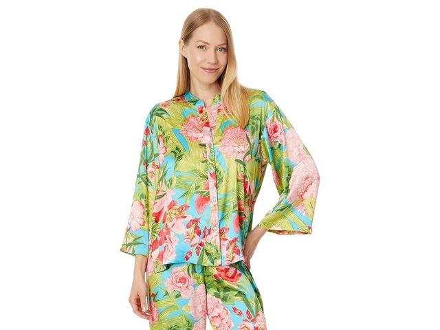 N by Natori Enchanted Peony - Satin PJ Set (Aqua ) Women's Pajama Sets Product Image