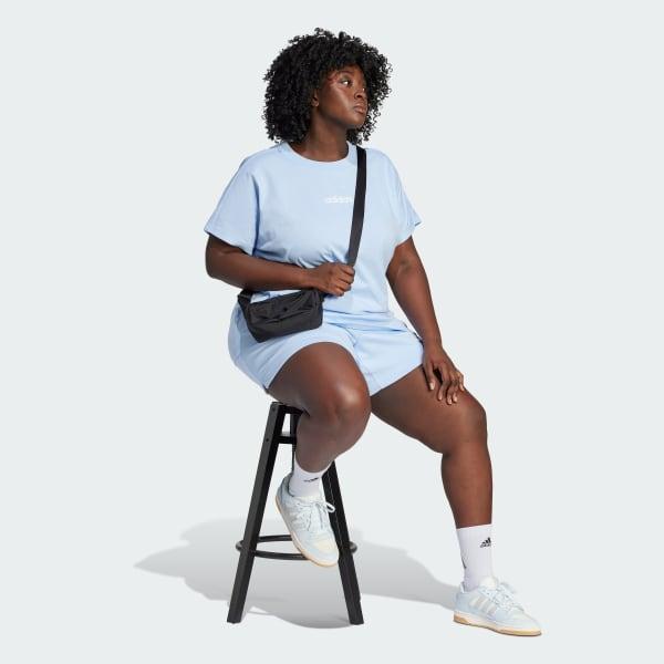 adidas Essentials Linear Cotton Tee (Plus Size) Glow Blue 1X Womens Product Image