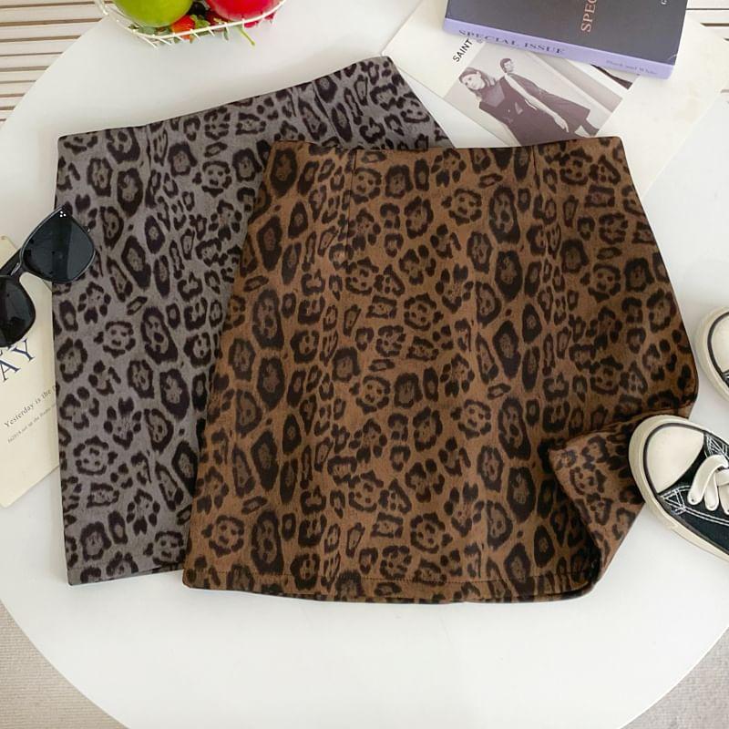 High Rise Leopard Print Mini A-Line Skirt Product Image