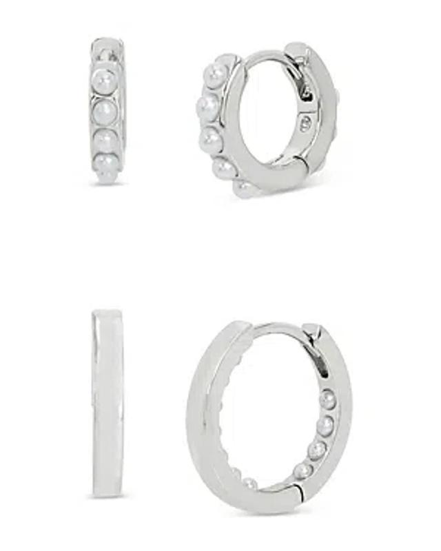 Imitation Pearl Hoop Earring Set In White/silver Product Image