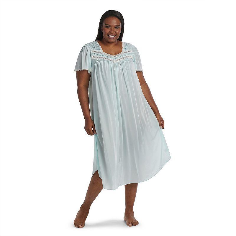 Plus Size Miss Elaine Essentials Silk Essence Tricot Short Sleeve Long Nightgown, Womens Product Image