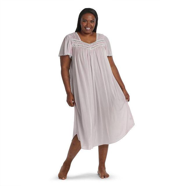 Plus Size Miss Elaine Essentials Silk Essence Tricot Short Sleeve Long Nightgown, Womens Product Image