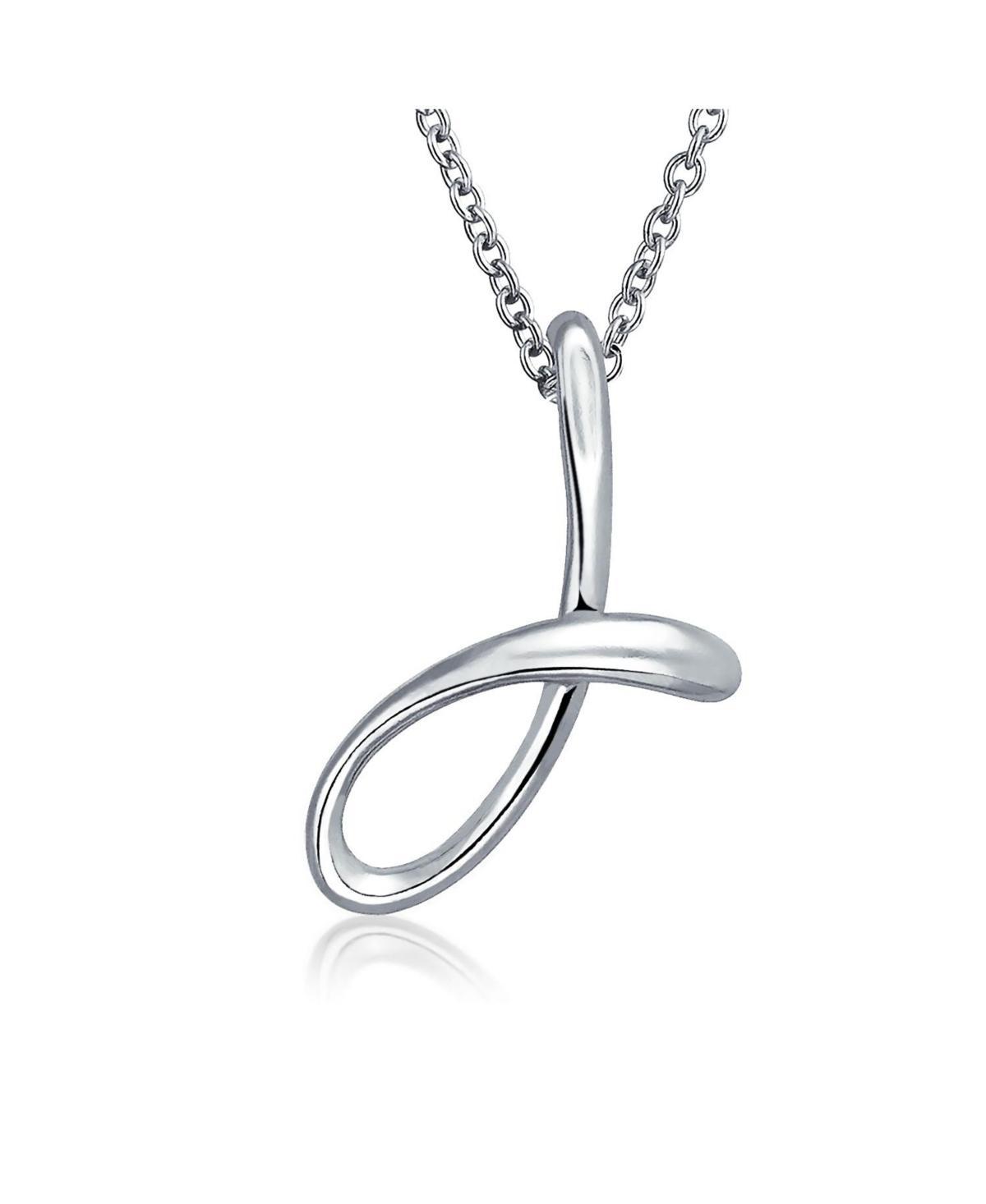 Bling Jewelry Letter J Cursive Alphabet Script Initial Pendant Necklace For Women .925 Sterling Silver 18 Inches Product Image