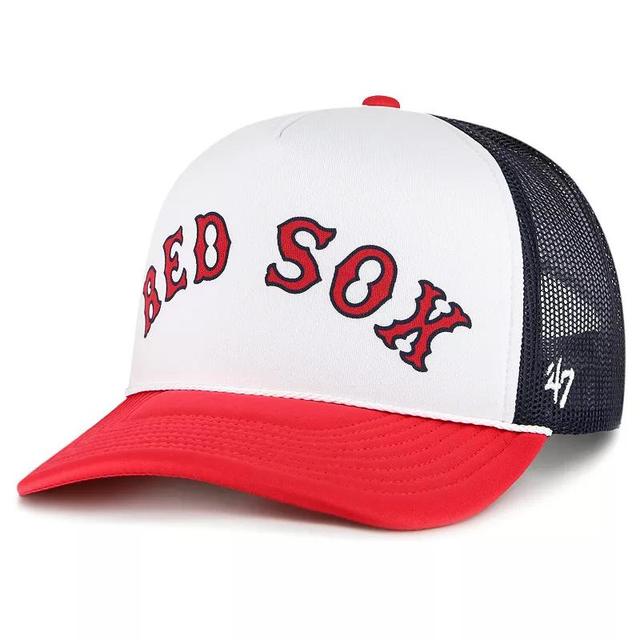 Mens 47 Boston Red Sox Foam Front Script Trucker Snapback Hat Product Image