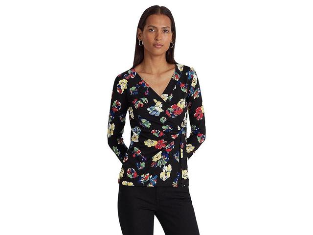 Lauren Ralph Lauren Floral Stretch Jersey Top Multi) Women's Clothing Product Image