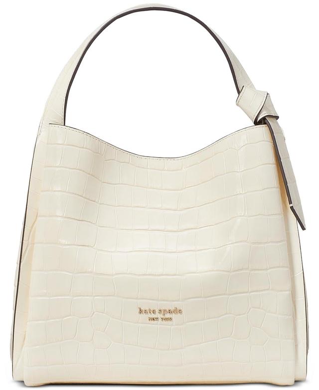 Kate Spade New York Knott Croc Embossed Leather Medium Crossbody Tote (Halo ) Handbags Product Image