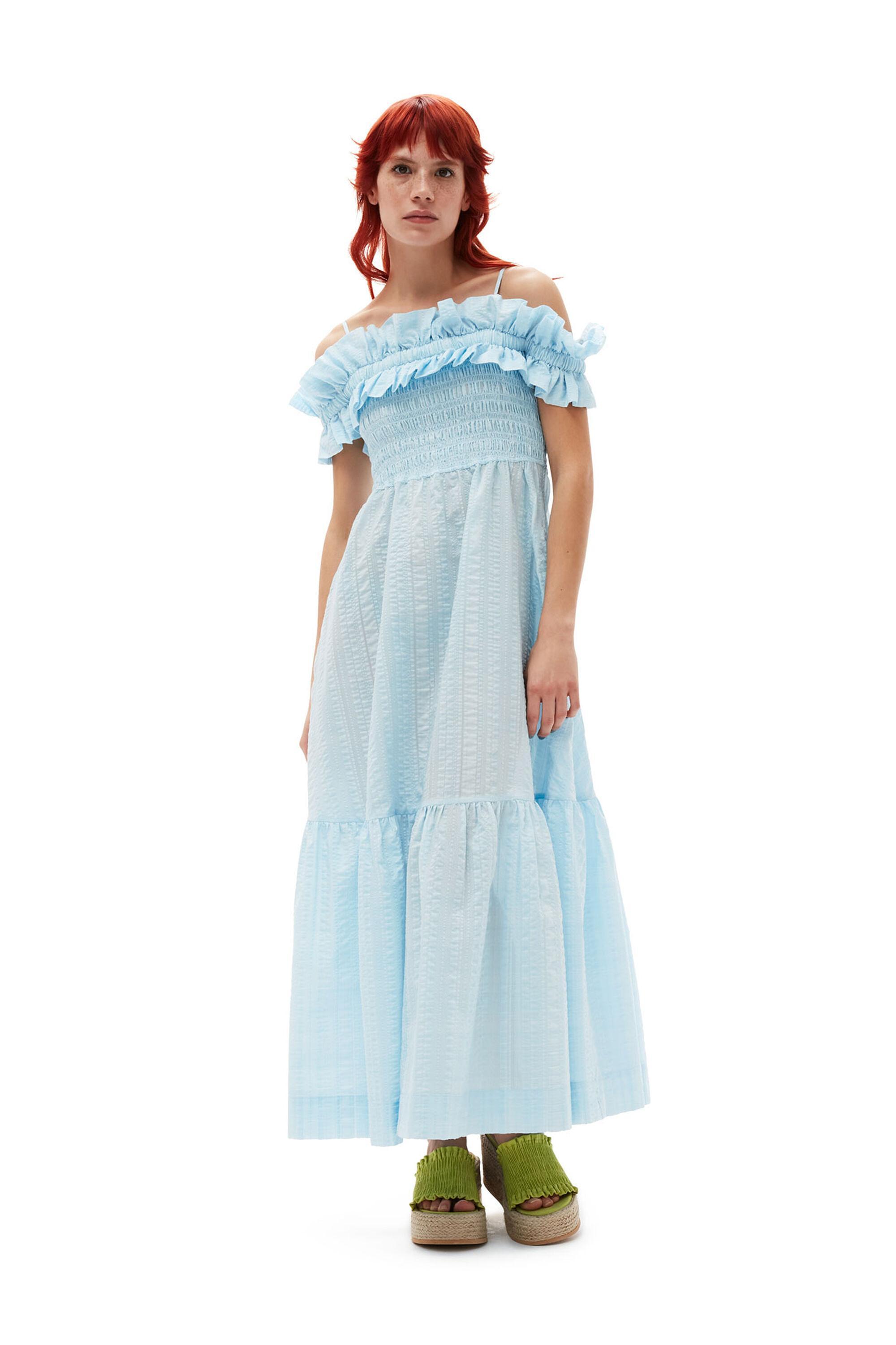 Seersucker Check Smock Maxi Dress Product Image