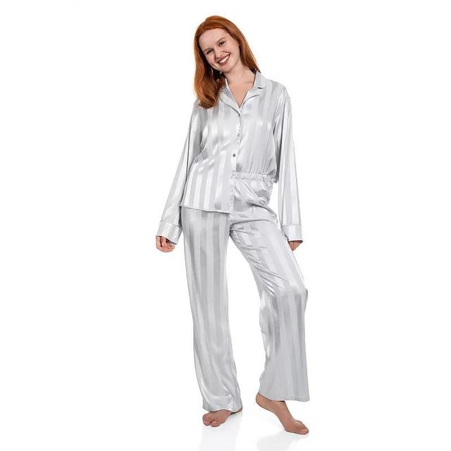 Petite Lilac+London Satin Notch Collar Pajama Top & Pajama Bottoms Set, Womens Product Image