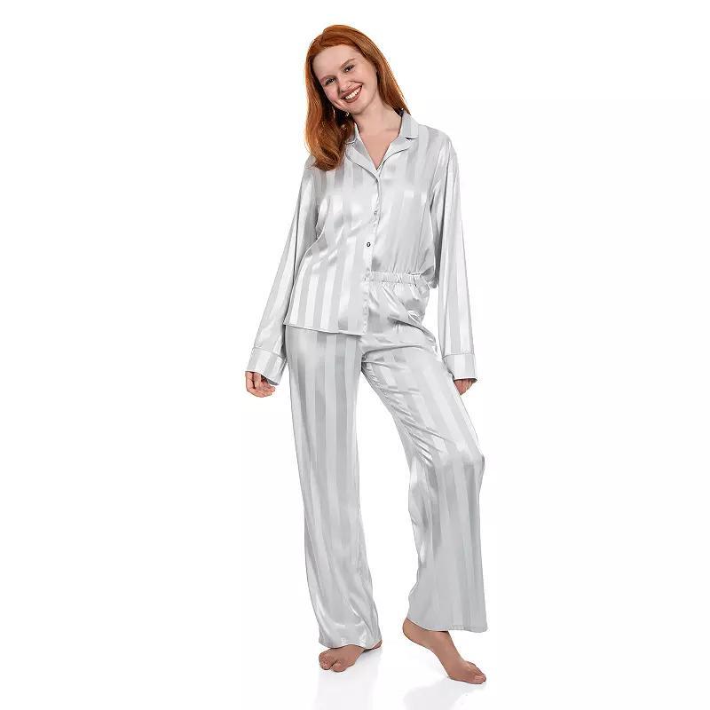 Womens Lilac+London Notch Collar Satin Pajama Top & Pajama Bottom Set Product Image