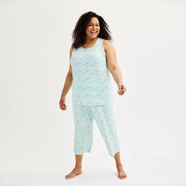 Plus Size Croft & Barrow 2-Piece Short Sleeve Smocking Pajama Top & Pajama Pants Set, Womens Product Image