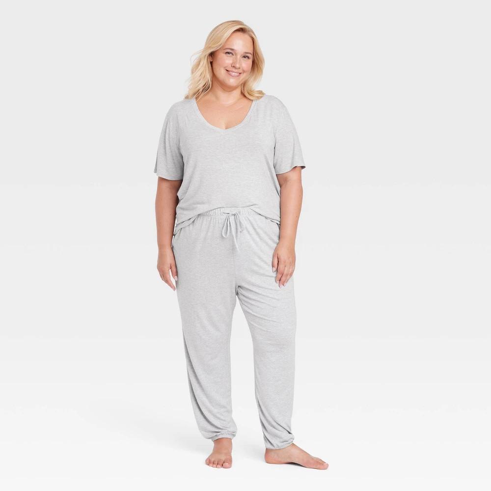 Womens Cloud Knit Short Sleeve Top and Jogger Pants Pajama Set - Auden Heathered 2X Product Image