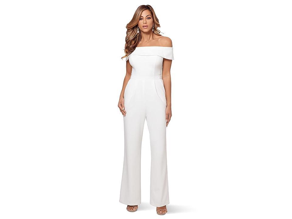 XSCAPE Over-the-Shoulder Scuba Crepe Jumpsuit (Ivory) Women's Jumpsuit & Rompers One Piece Product Image