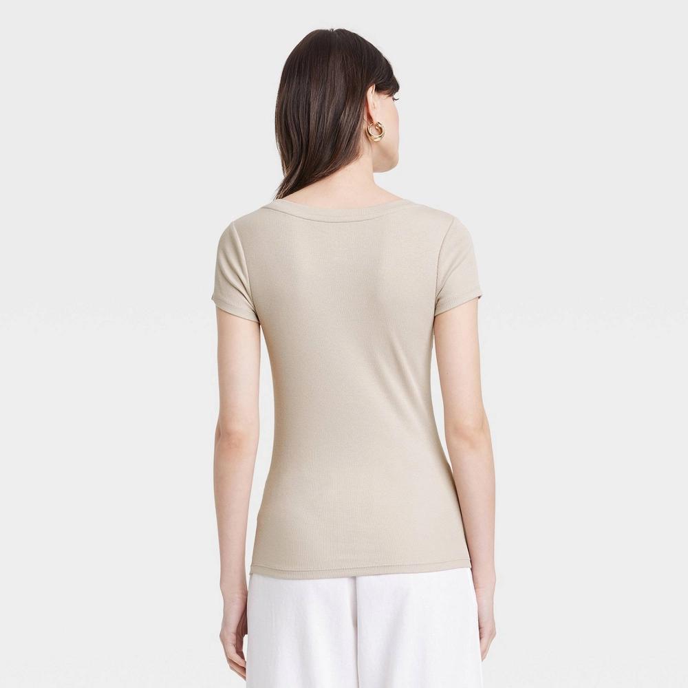 Women's Slim Fit Short Sleeve Ribbed Scoop Neck T-Shirt - A New Day™ Product Image