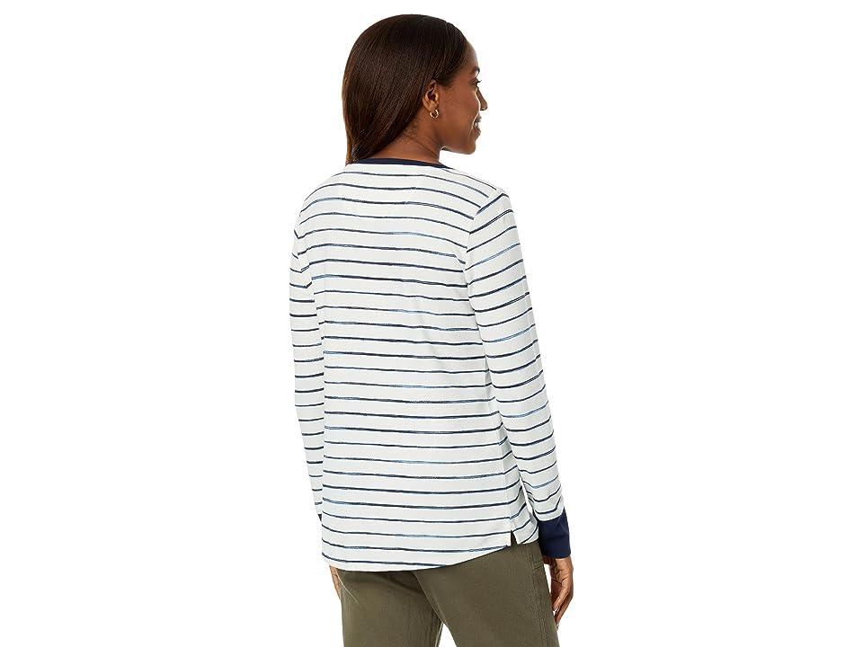 L.L.Bean Women's Unshrinkable Mini Waffle Henley Stripe LS Top Sailcloth Painterly Stripe Product Image