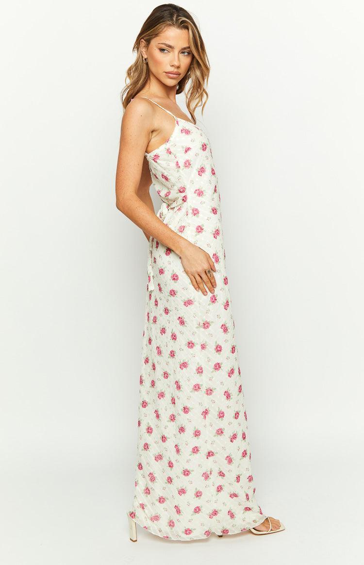 Renesmee White Floral Chiffon Maxi Dress Product Image