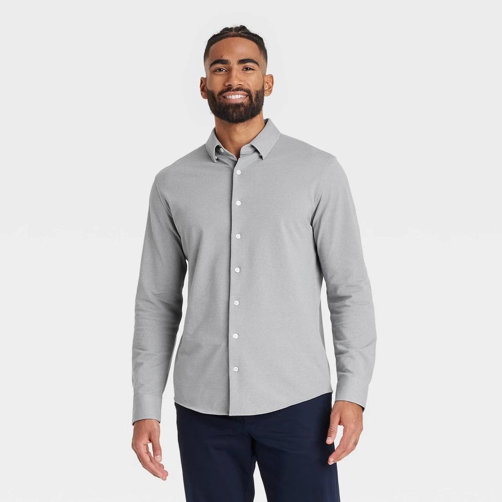 Mens Long Sleeve Button-Down Casual Shirt - Goodfellow & Co Gravel XL Product Image