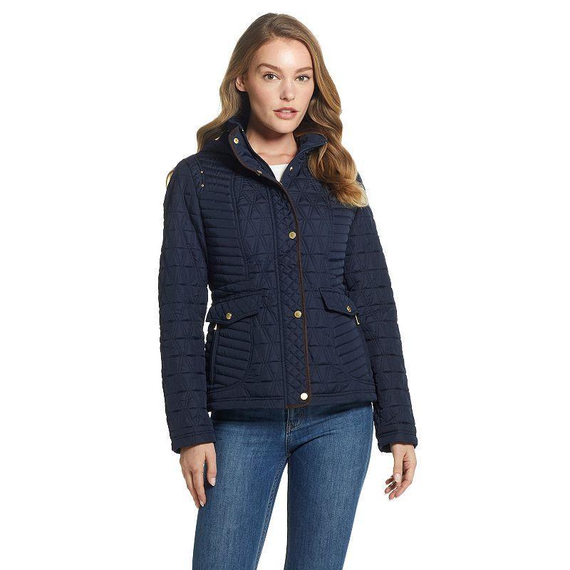 Womens Weathercast Faux-Suede Trim Quilted Jacket Blue Product Image