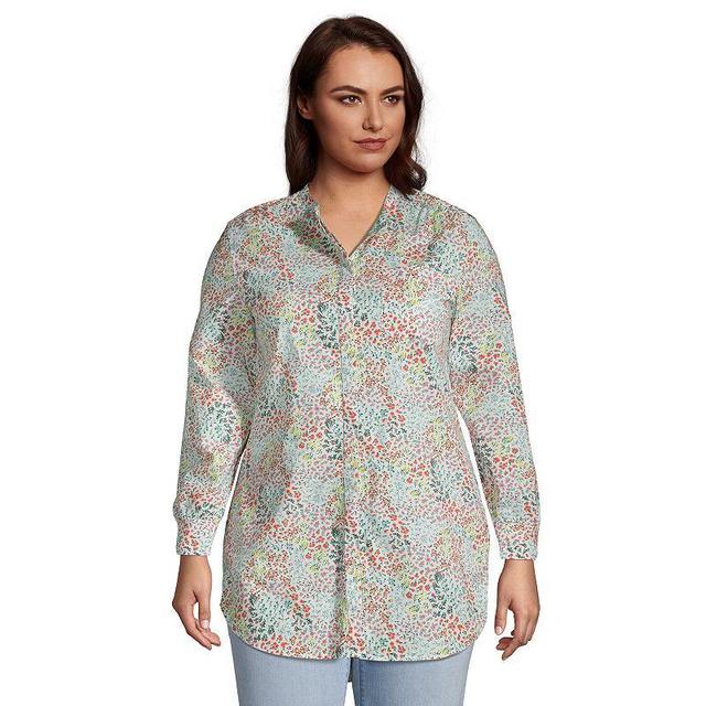 Plus Size Lands End A-Line Tunic Button-Down Shirt, Womens Natural Product Image