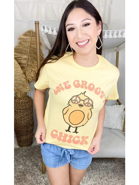 Yellow  One Groovy Chick Graphic T-Shirt Female Product Image