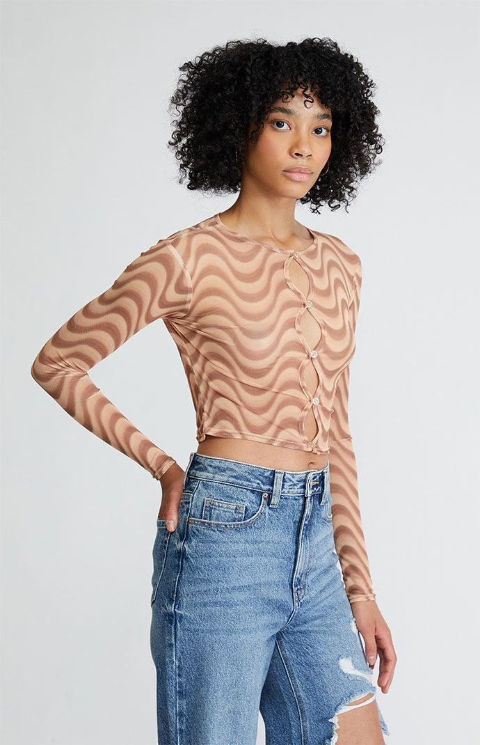 Daisy Street Womens Swirl Mesh Long Sleeve Top - Product Image