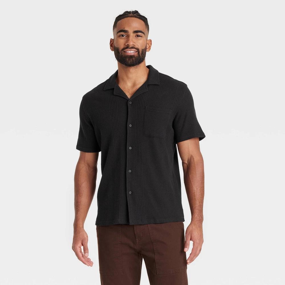 Mens Short Sleeve Knit Camp Shirt - Goodfellow & Co Deep Charcoal M Product Image