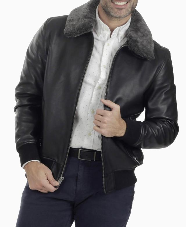 Frye Leather Bomber Jacket with Removable Faux Shearling Collar Product Image