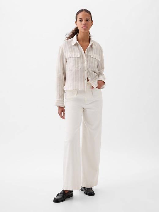 100% Linen Cropped Shirt Product Image