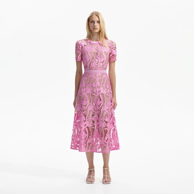 Pink Lace Midi Dress Product Image