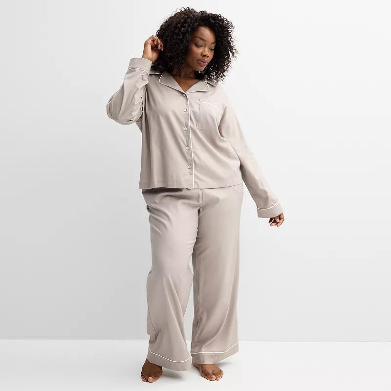 Plus Size Sonoma Goods For Life Woven Notch Pajama Top & Pajama Pants Set, Womens Product Image