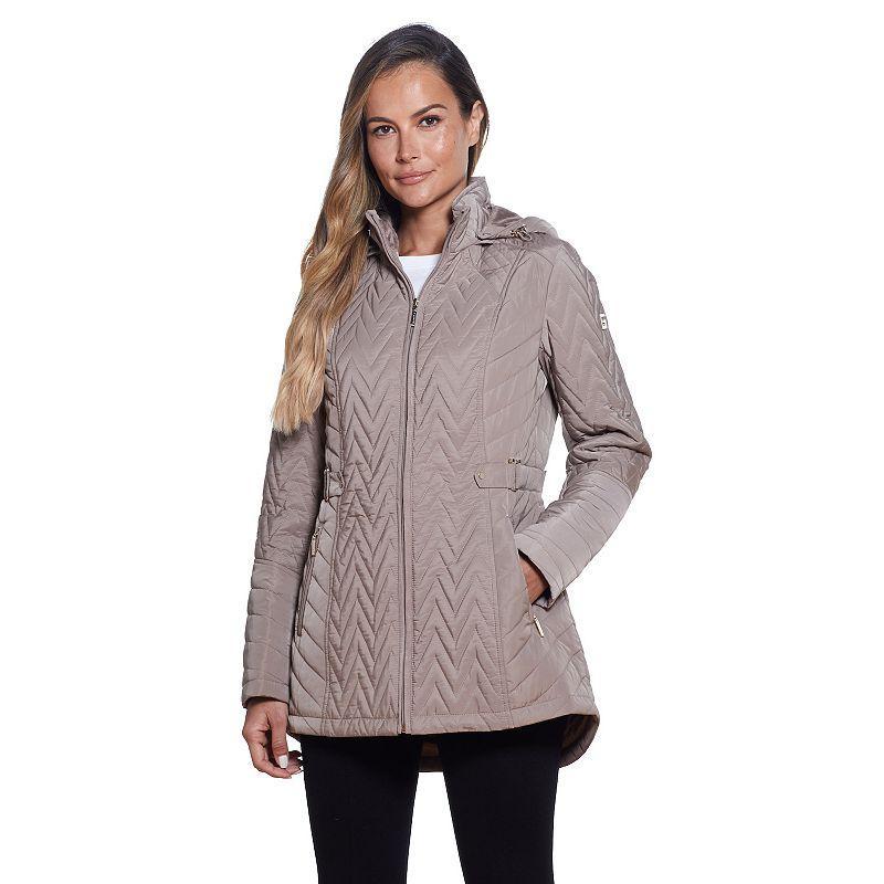 Gallery Stand Collar Long Sleeve Hooded Zip Front Quilted Jacket Product Image