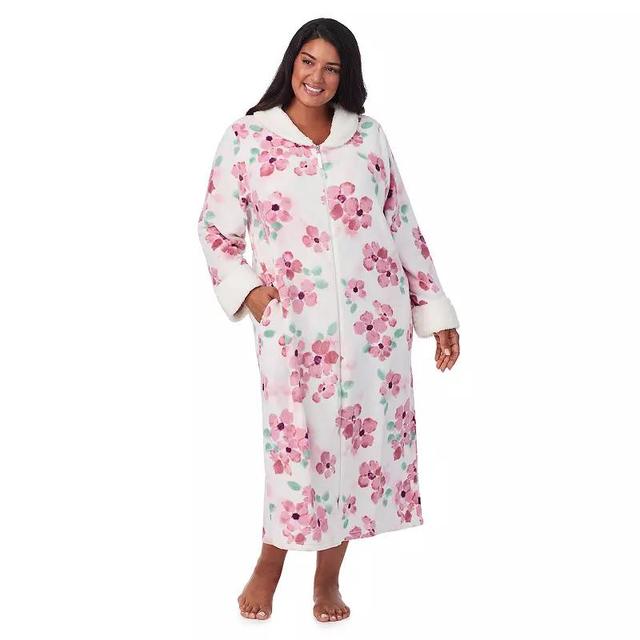 Plus Size Stan Herman Printed Plush Collar Zip Robe, Womens Product Image