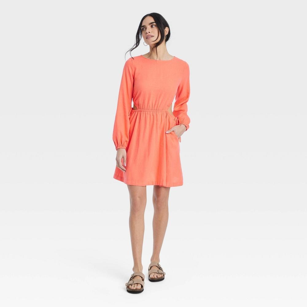 Womens Balloon Long Sleeve Mini A-Line Dress - Universal Thread Coral Red Product Image