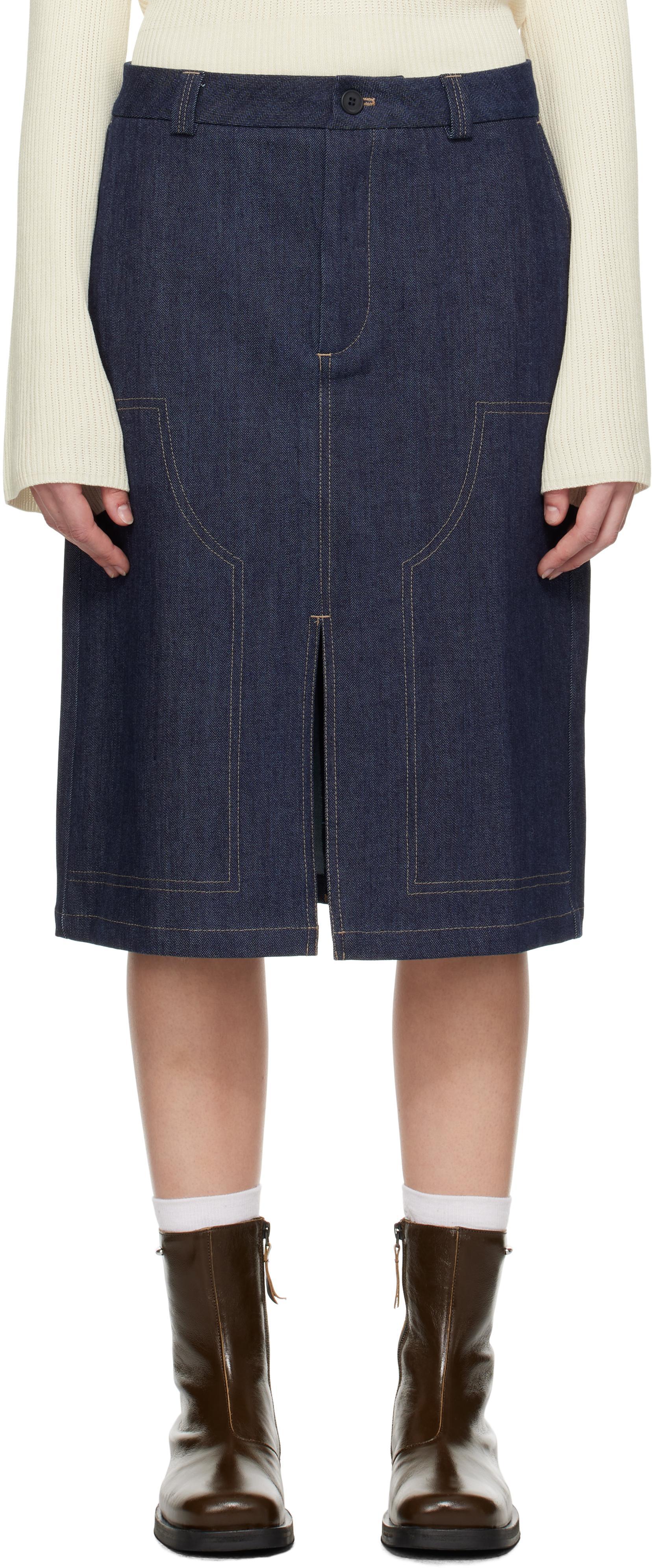 Navy Deen Denim Midi Skirt Product Image